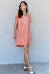 POL All Day Comfort Front Hook Contrast T-Shirt Dress in Blush Red