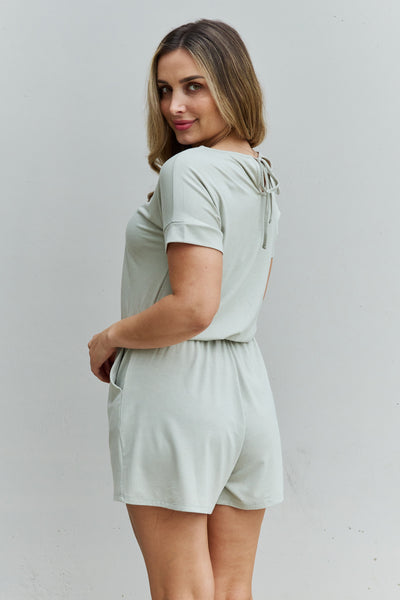 Chilled Out Full Size Short Sleeve Romper in Light Sage