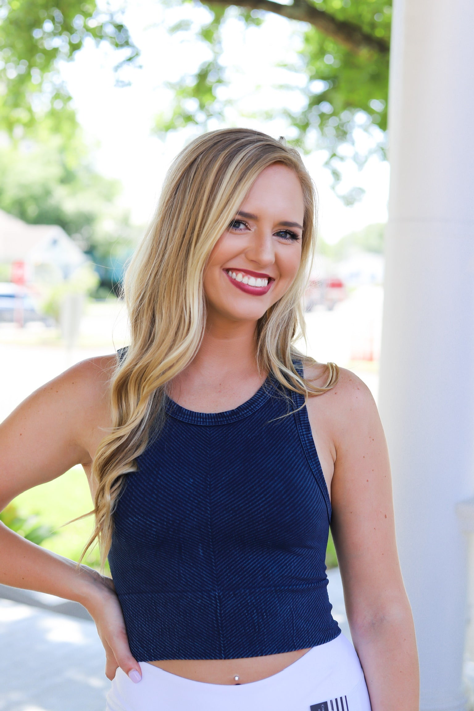 VINTAGE WASH HIGH NECK CROP TOP DENIM