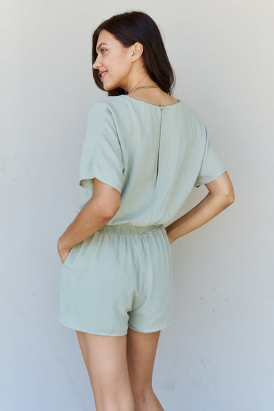 Easy Going Front Pleated Romper in Cool Matcha