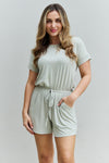 Chilled Out Full Size Short Sleeve Romper in Light Sage