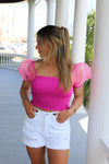 FEELS RIGHT SMOCKED PUFF SLEEVE CROP